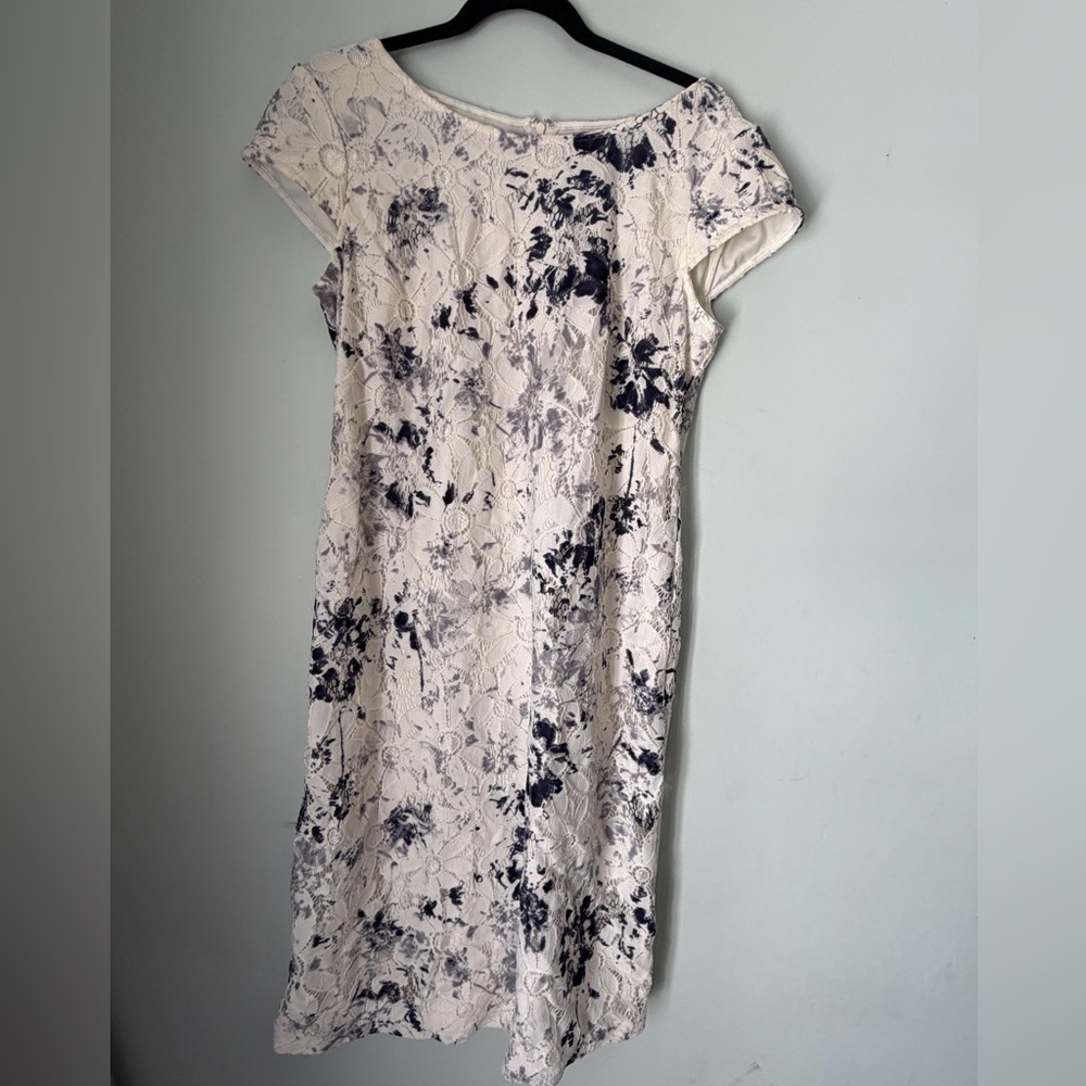 Liz Claiborne Ivory Lace Midi Dress with Blue Floral Print Watercolor NWT
